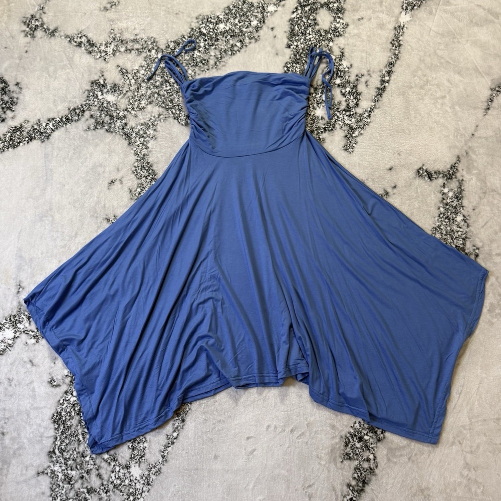Fp Beach Dress Womens Size M Blue Midi Stretch Spaghetti Straps Flowy
